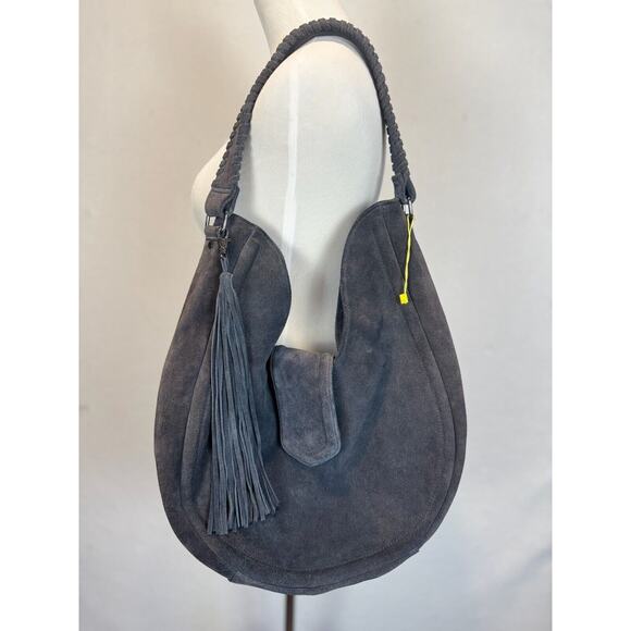 BCBG Generation Hobo Bag Suede Tassel Fume/Gray - Picture 1 of 11
